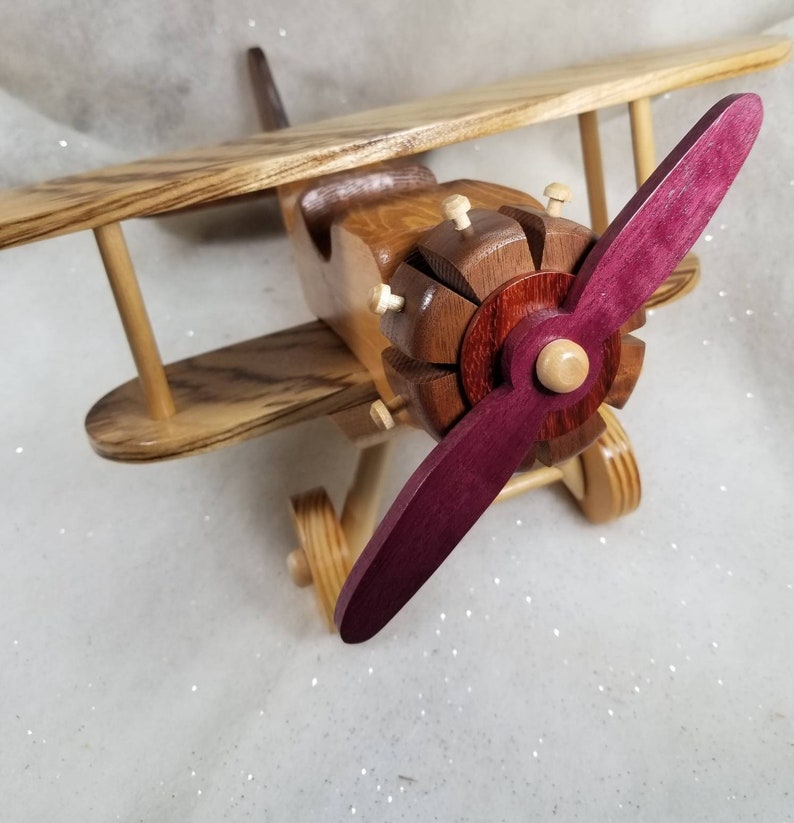 Toy Model Wooden Airplane, Bi-Plane, Exotic Hardwoods, Beli, deals Walnut, African Padoc, Purple Heart, Maple, Pine, Bi-Wing, Dad Gift, Nursery.