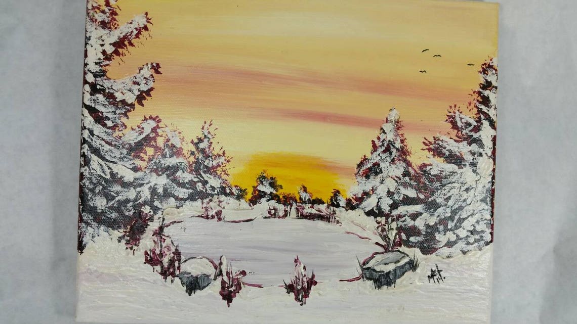 Canvas painting Original Winter Scene Stretched Canvas | Etsy