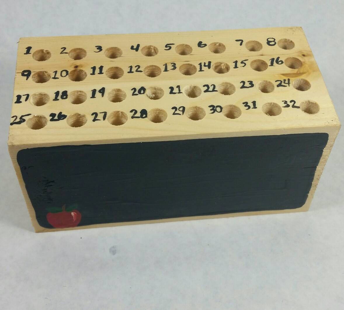 Teacher Gift, Pencil Holder, Numbered, Personalized Wood Block, School, Classroom, Teacher Appreciation, Pencil Block, 32 Hole, Chalkboard.