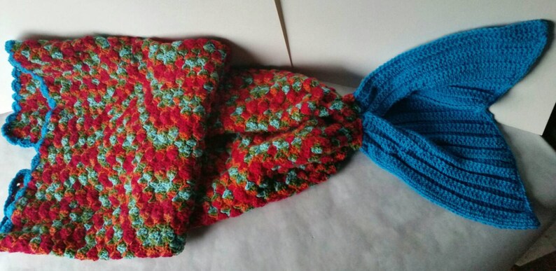 Mermaid Tail Blanket, Adult 38 inches Long Inside Blanket, Afghan Blanket, Novelty Wear Blanket, Hand Crocheted shops Shell Stitch, Varieg. Red.