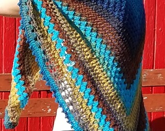 Blue Triangle Shawl, Shoulder Wrap, Lightweight Shawl, Varigated Blues, Winter Wrap, Boho, Gift, For Her, Accessories,  Crochet Clothing.