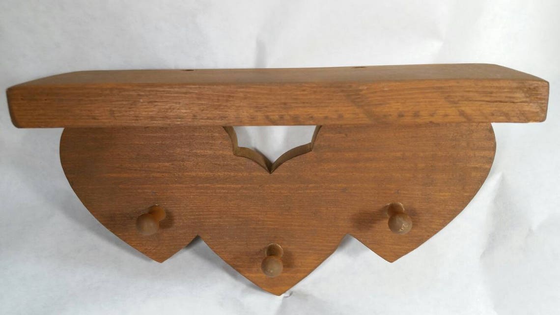 Small Shelf With Hooks Farm House Decor Wall Hanger Key Etsy