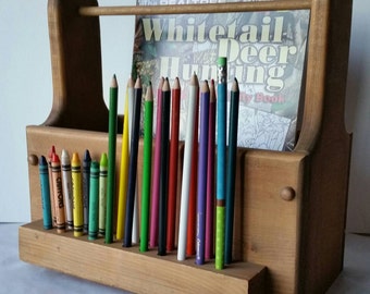 Coloring Book and Crayon Holder, Home Work Holder, Homeschool Organizer, Art Caddy,  Kid's Organizer, Solid Wood, Coloring Box/Handle.