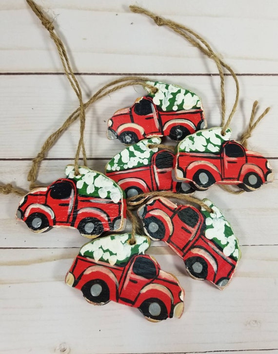 Christmas Ornament, Mini Red Truck Ornament, Christmas Tree Decor, Wood,  Holiday Gift, Farmhouse Decor, Hand Painted, Red Truck, Set of 6. -   Hong Kong