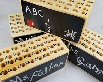 Teacher Gift, Pencil Holder, Numbered, Personalized Wood Block, School, Classroom, Teacher Appreciation, Pencil Block, 32 Hole, Chalkboard.