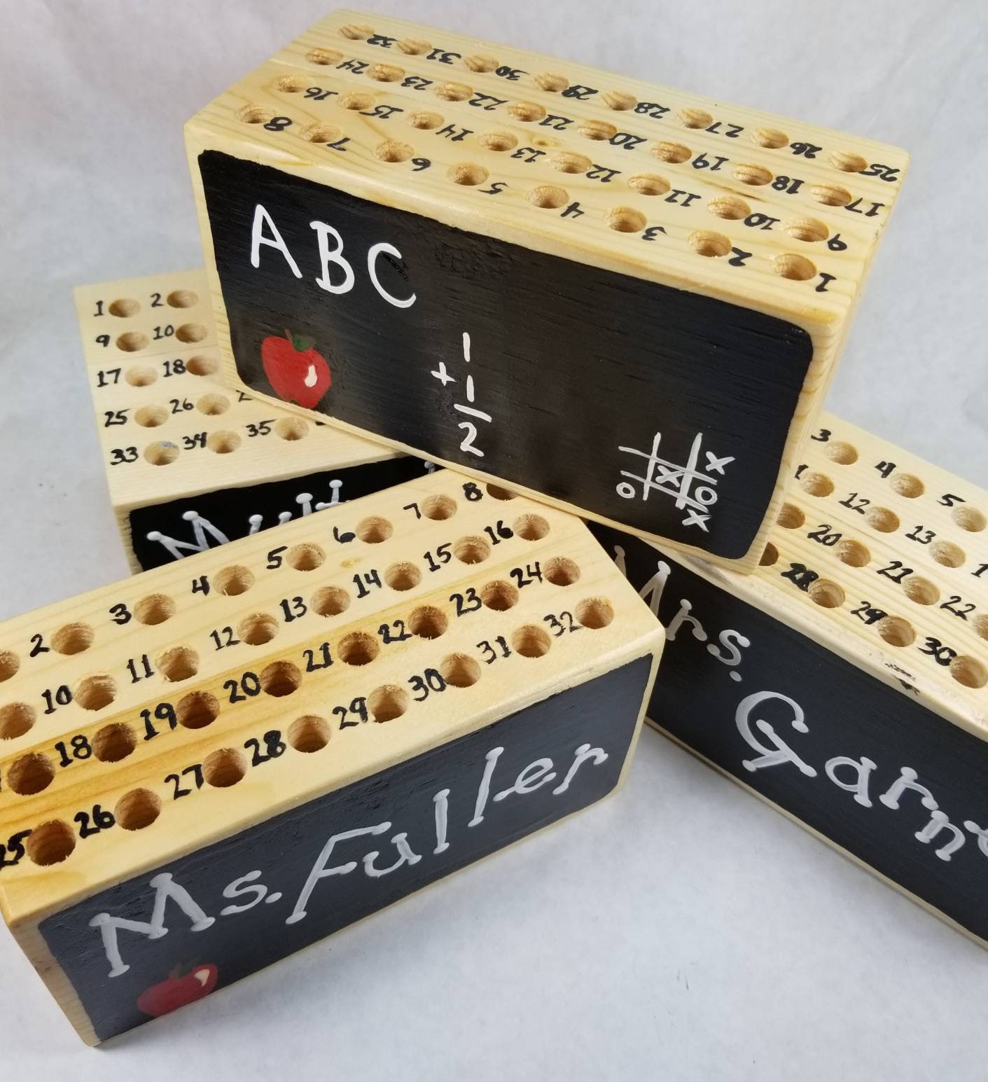 Teacher Gift, Pencil Holder, Numbered, Personalized Wood Block, School, Classroom, Teacher Appreciation, Pencil Block, 32 Hole, Chalkboard.