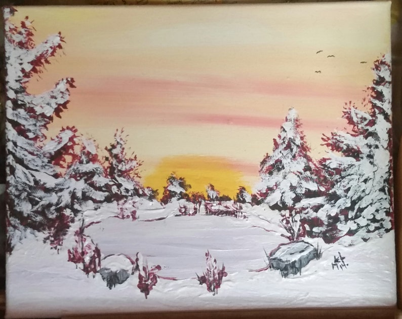 Canvas painting Original Winter Scene Stretched Canvas | Etsy