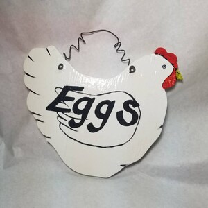 Country Chicken Sign, Eggs Sign, Door Hanger, Wire Hung Wood Sign, Wooden Chicken, Hen, Home Decor, Farmhouse Sign, Wall Decor, Decorations.