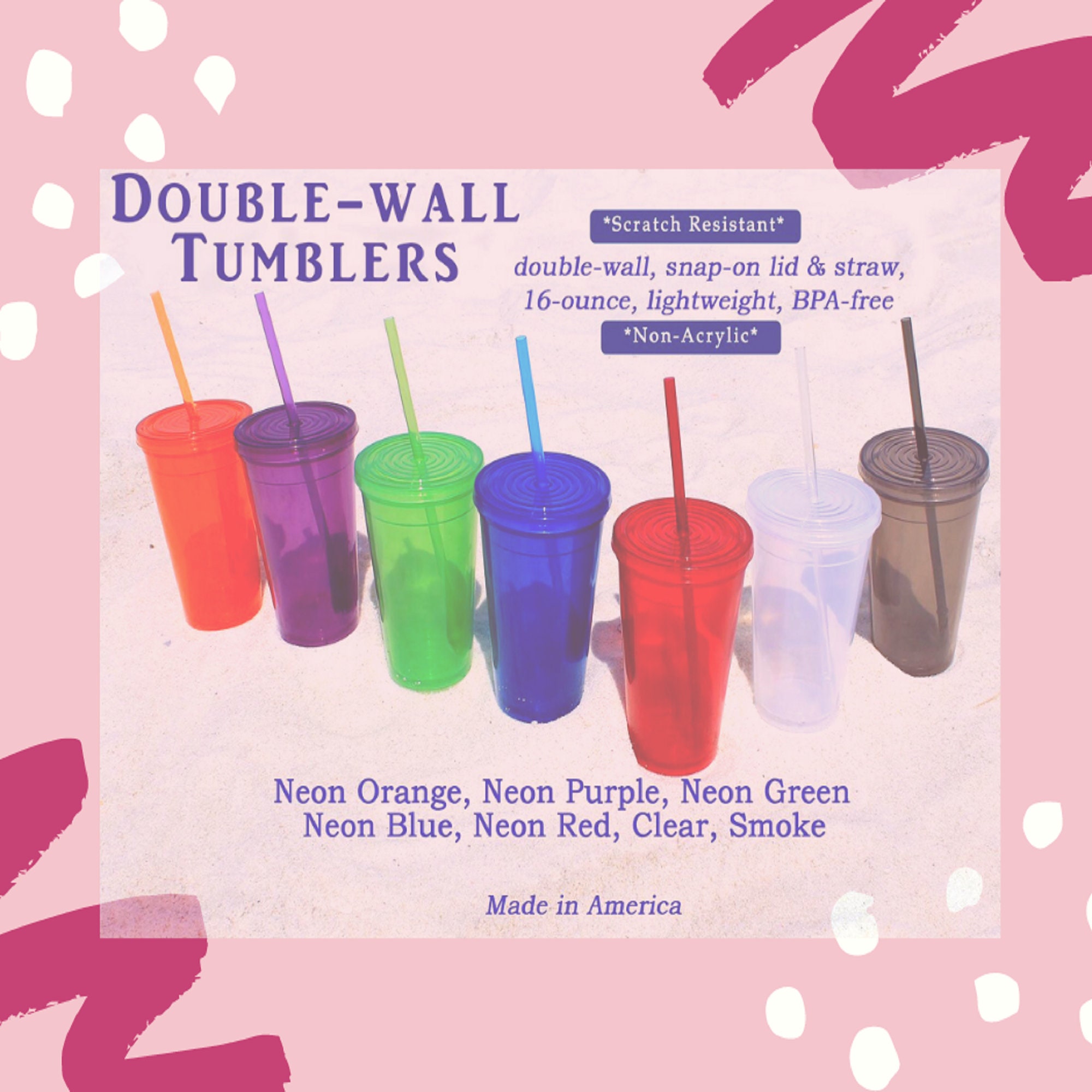 Printed Double Wall Acrylic Straw Lid Tumblers (16 Oz.), Drinkware &  Barware