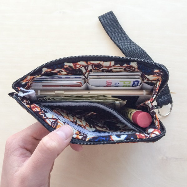 Wristlet Wallet Zipper Card Pouch- Zippered pouch that holds cash, credit cards, coins, cell phones, and everything in between