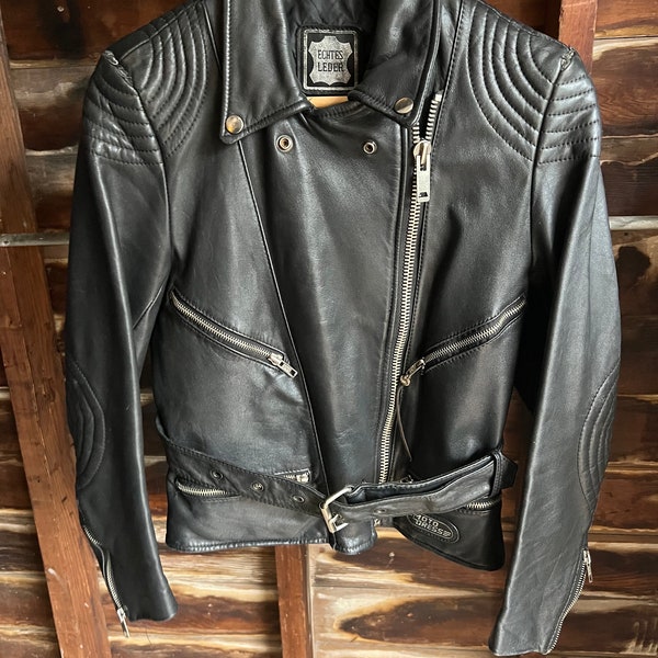 Vintage 80s Echtes Leder Moto Dress Leather Motorcycle Jacket