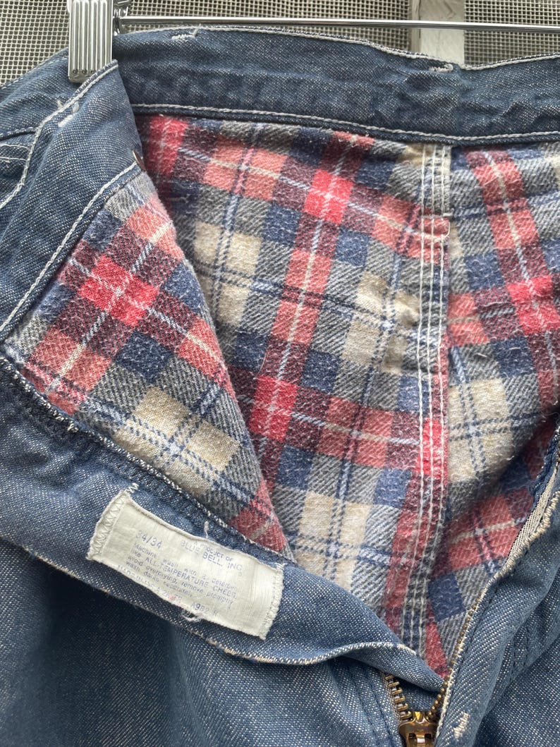 Vintage 70-80-tals Big Ben Wrangler Carpenter Work Jeans Distressed Thrashed Flanellfodrad Grunge 84 cm midja bild 6