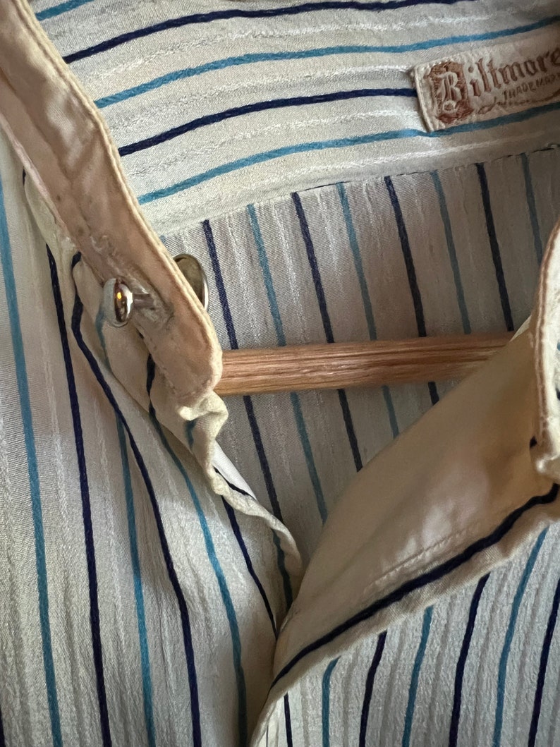 Antique 1910s Biltmore silk blue striped men’s button down dress shirt image 5