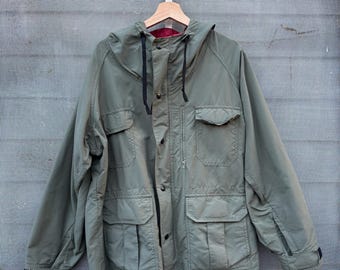 Veste de pluie REI quatre poches vintage des années 80, manteau d'extérieur vert olive