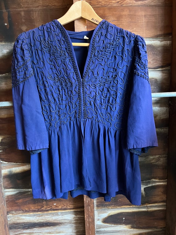 Antique dark blue crepe rayon appliqué tunic - image 1