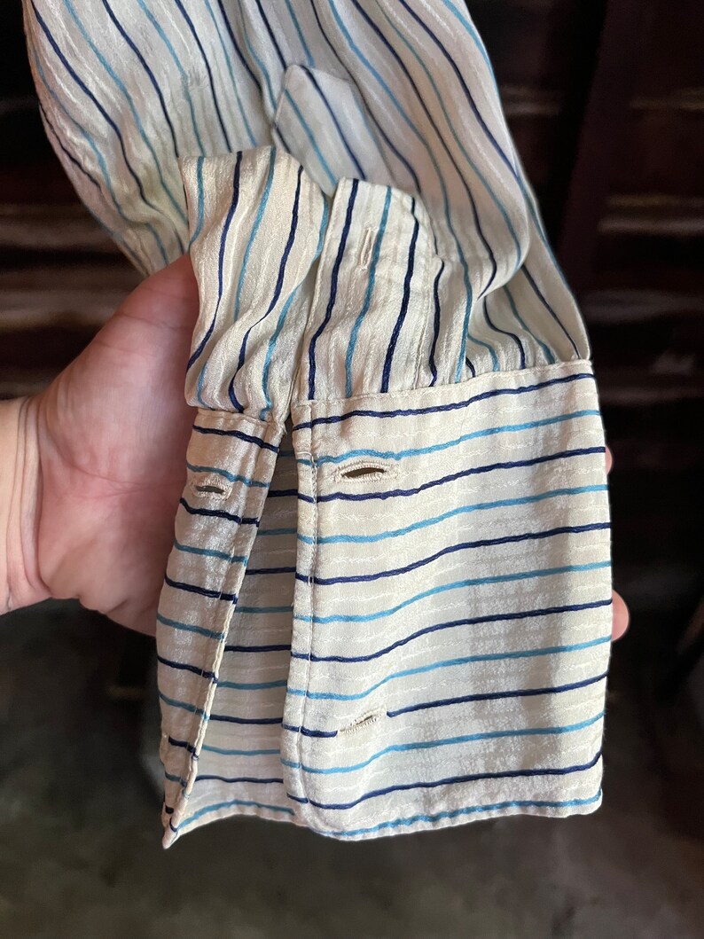 Antique 1910s Biltmore silk blue striped men’s button down dress shirt image 6