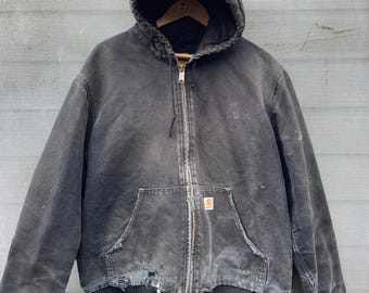 Chaqueta de trabajo con capucha Carhartt vintage Y2K J130 BLK negra desgastada y desgastada XL