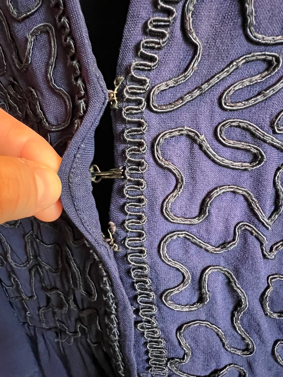 Antique dark blue crepe rayon appliqué tunic - image 5