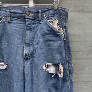 Vintage 70-80-tals Big Ben Wrangler Carpenter Work Jeans Distressed Thrashed Flanellfodrad Grunge 84 cm midja bild 2