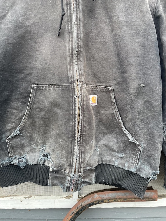 Vintage Y2K J130 BLK Black Carhartt Hooded Work Wear Jacket