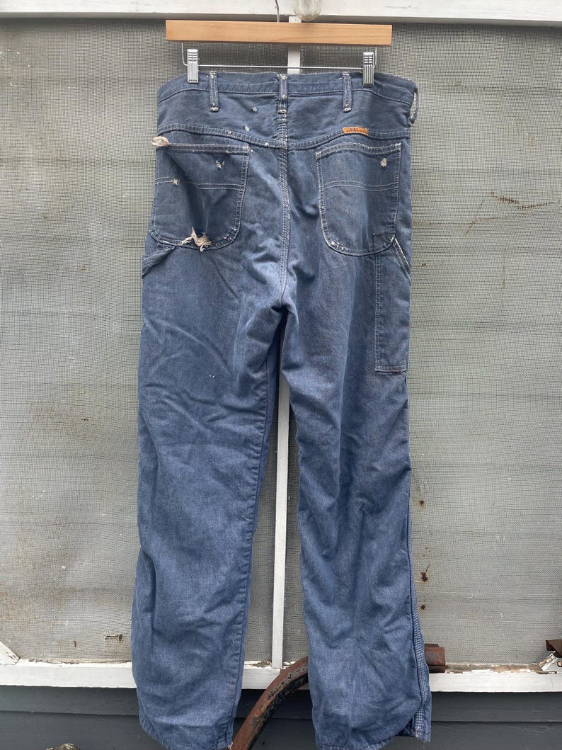 Vintage 70-80-tals Big Ben Wrangler Carpenter Work Jeans Distressed Thrashed Flanellfodrad Grunge 84 cm midja bild 9