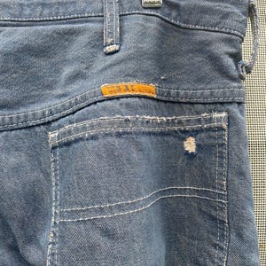 Vintage 70-80-tals Big Ben Wrangler Carpenter Work Jeans Distressed Thrashed Flanellfodrad Grunge 84 cm midja bild 13