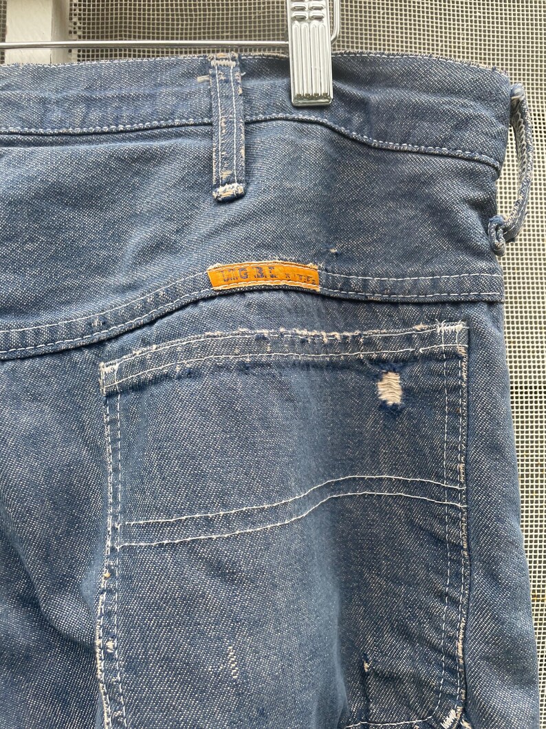 Vintage 70-80-tals Big Ben Wrangler Carpenter Work Jeans Distressed Thrashed Flanellfodrad Grunge 84 cm midja bild 13