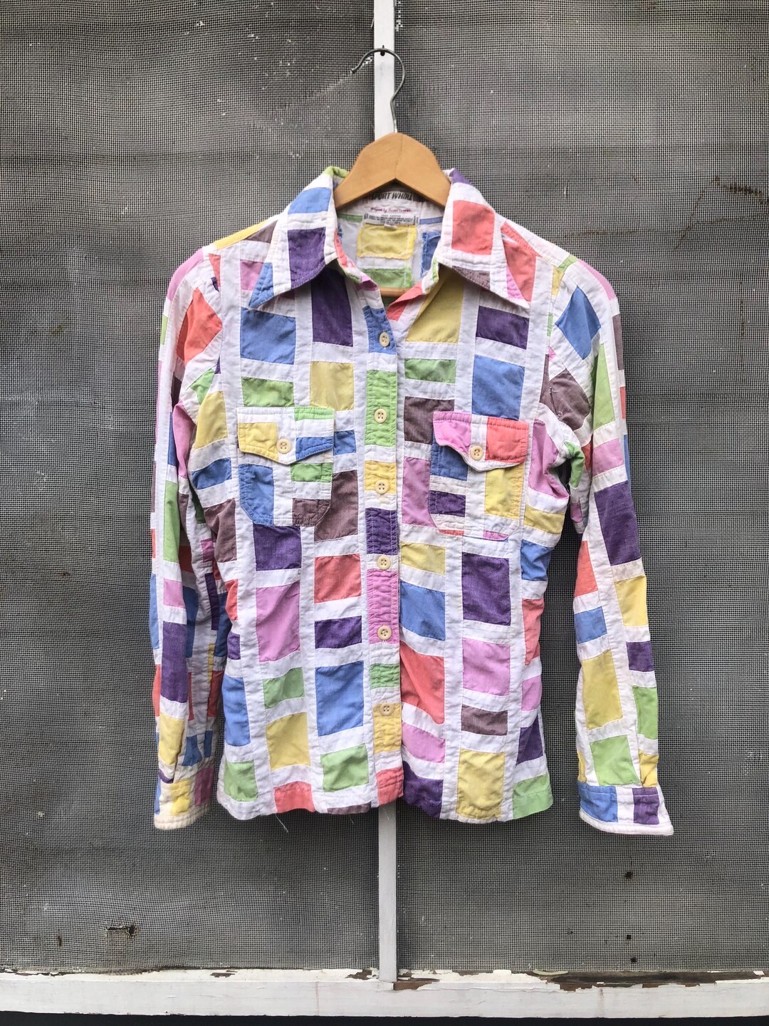 Patchwork Sport Vintage 70s Patchwork Sport Whirl Western Button up Multicolored Cotton ...
