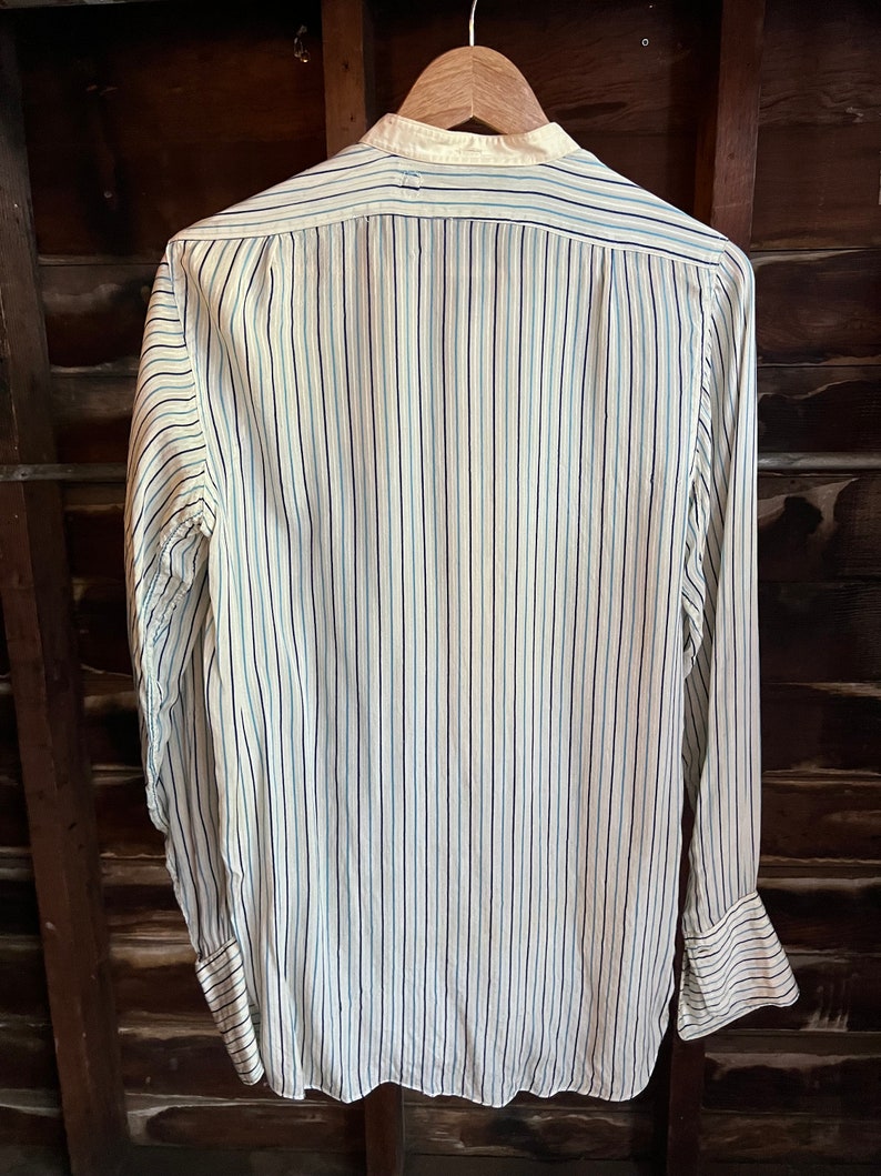 Antique 1910s Biltmore silk blue striped men’s button down dress shirt image 2