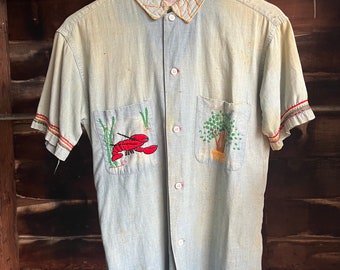 Vintage 50s Big Yank chambray with 70s embroidery and patchwork
