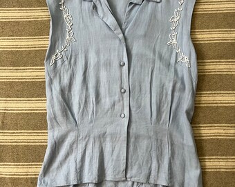 50s light blue beaded Vanity sleeveless blouse