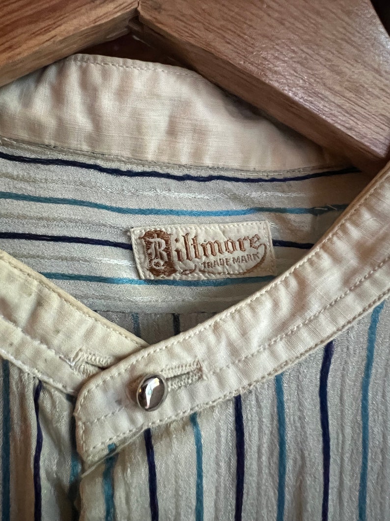 Antique 1910s Biltmore silk blue striped men’s button down dress shirt image 3