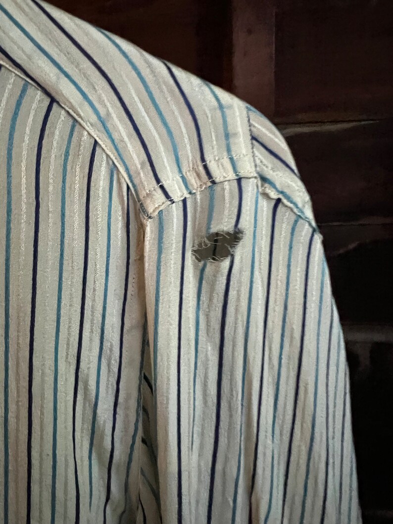 Antique 1910s Biltmore silk blue striped men’s button down dress shirt image 4