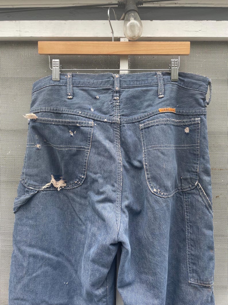 Vintage 70-80-tals Big Ben Wrangler Carpenter Work Jeans Distressed Thrashed Flanellfodrad Grunge 84 cm midja bild 10