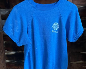 Vintage 70s Velva Sheen Maui blue short sleeve sweatshirt