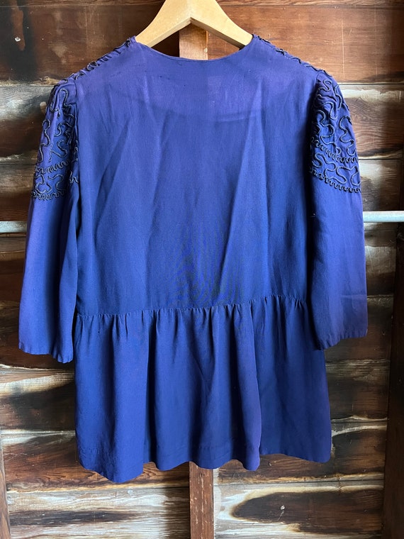 Antique dark blue crepe rayon appliqué tunic - image 2