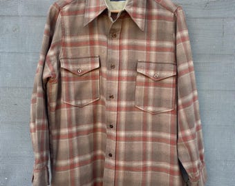 Vintage 70s Pendleton Field Shirt Wool Plaid Button Up Shirt