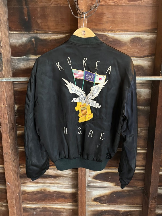 Vintage 50s Satin Korea U.S.A.F Embroidered Souvenir Jacket -  Norway