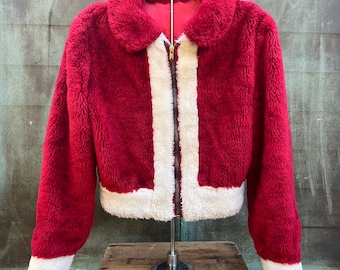 Vintage 70s reversible homemade faux fur satin cropped jacket