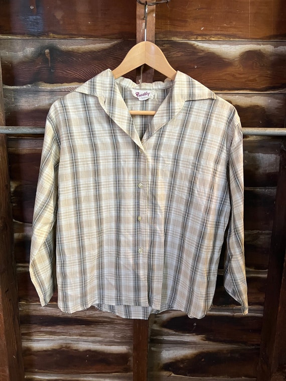 Vintage 50’s Bradley Plaid Cotton Button Up Blouse - image 1