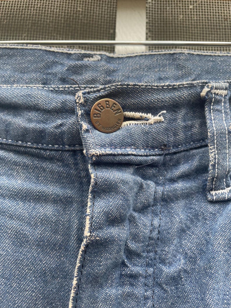 Vintage 70-80-tals Big Ben Wrangler Carpenter Work Jeans Distressed Thrashed Flanellfodrad Grunge 84 cm midja bild 3