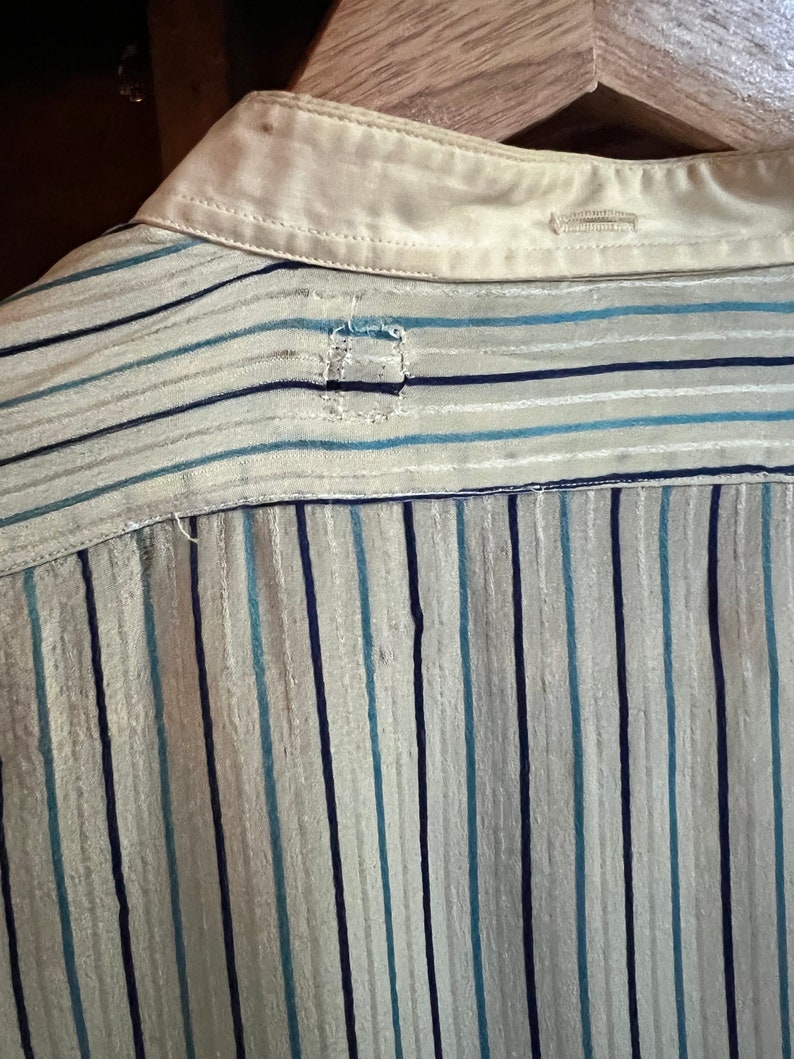 Antique 1910s Biltmore silk blue striped men’s button down dress shirt image 8
