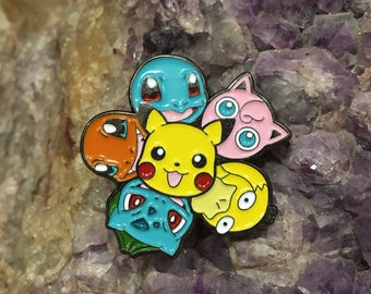 Poke mon and Friends - Charmander Pikachu Psyduck Jigglypuff Squirtle Bulbasaur Hat Pinbacks Soft Enamel Pin