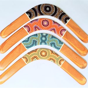 Returning traditional boomerang | Dot art design | 16 inch | Multicolored right handed