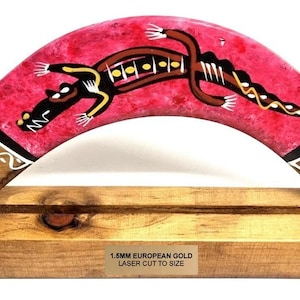 ENGRAVED (10 inch) Australian made boomerang + display stand | Aboriginal contemporary art various colours | corporate & event gift