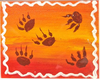 Originele Aboriginal kunst, Dingo Tracks van de Aboriginal kunstenaar June Smith.