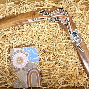Australian made Aboriginal hand painted comeback black wattle hunting boomerang