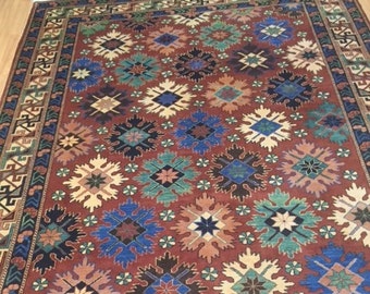 6'8" x 9'2" Afghan Panel Design Oriental Rug - Hand Made - 100% Wool