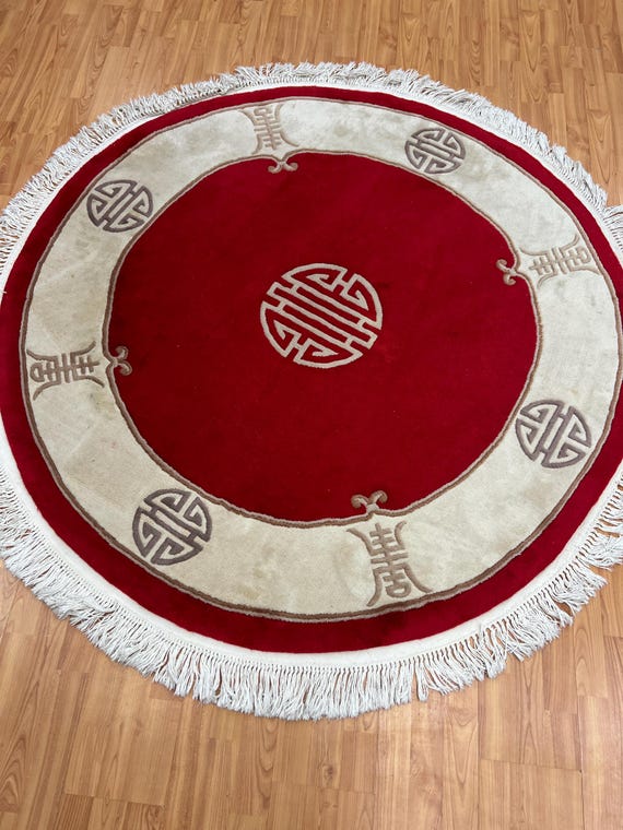 5'8" x 5'8" Round Chinese Art Deco Oriental Rug - Hand Made - Full Pile - 100% Wool