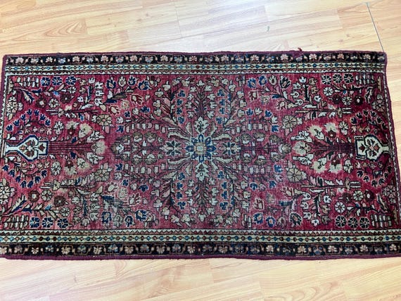 1'10" x 3'8" Antique Turkish Oriental Rug - 1920s - Hand Made - 100% Wool